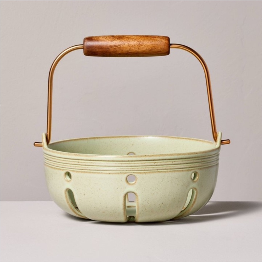 Hearth & Hand Magnolia Stoneware Berry Bowl with Carrying Handle Green